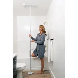 Stander Wonder Pole Lite | Adjustable Floor to Ceiling Grab Bar for Bathroom | Tension Mounted Steel Shower Bar & Toilet Safety Rail for Seniors & Elderly Adults | White