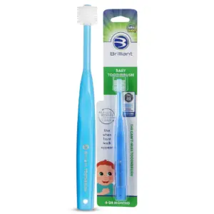 Brilliant Baby Infant Toothbrush | Ages 4–24 Months | Soft Bristles | Round Head | Blue | 1-Pack