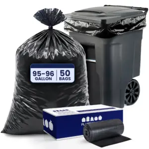 Plasticplace 95-96 Gallon Black Heavy Duty Trash Bags | 1.5 Mil | 61 x 68 Garbage Liners | 50 Count