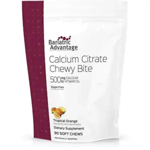 Bariatric Advantage Calcium Citrate Chewy Bites 500 mg | Vitamin D3 | Sugar-Free Chewable Calcium Supplement | Bariatric Calcium Chews | Pineapple Mango | 90 Count