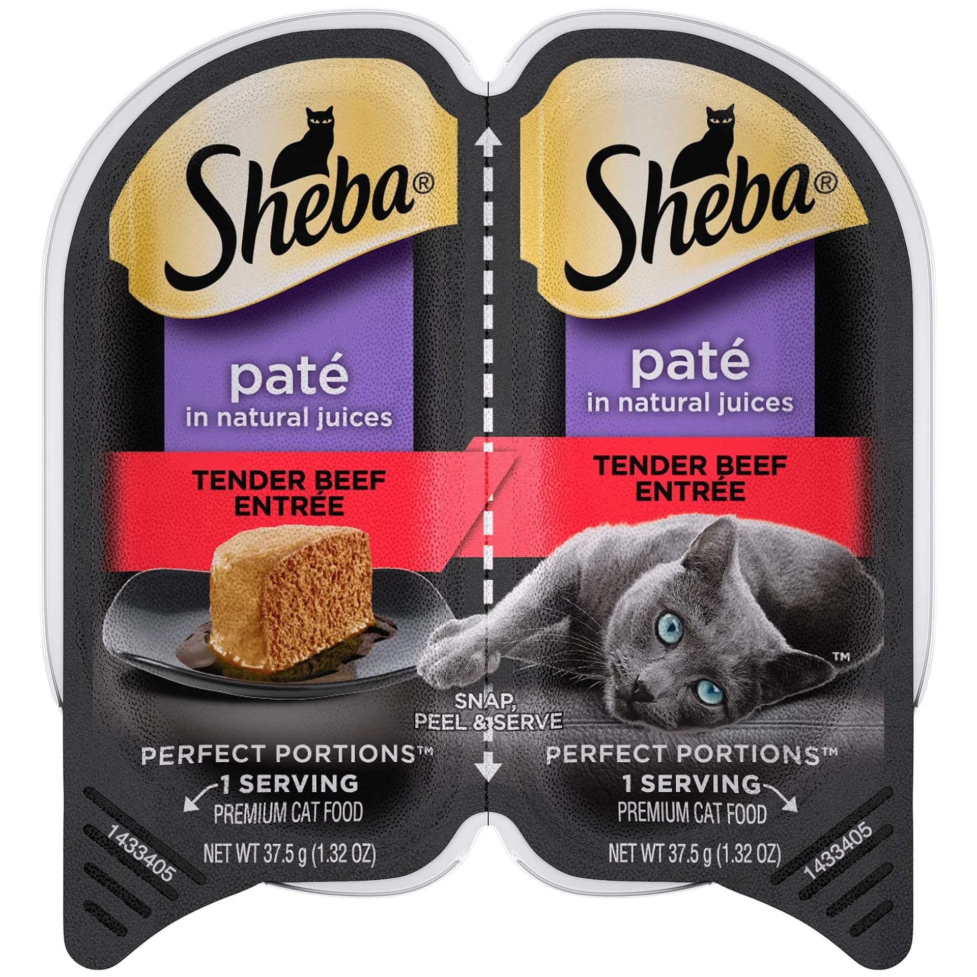 SHEBA Wet Cat Food Pate | Tender Beef Entree | 2.6 Ounce. PERFECT PORTIONS Twin Pack Tray
