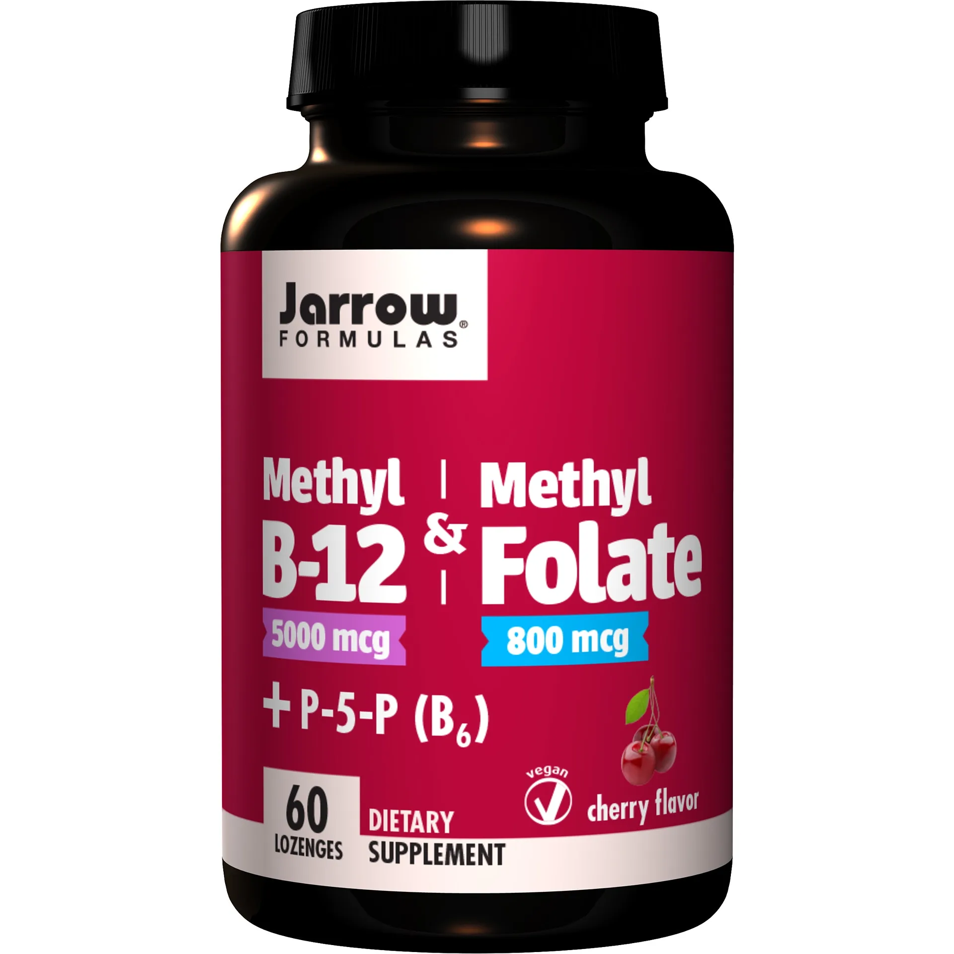 Jarrow Formulas Methyl B-12 and Methylfolate + P5P (B6) Lozenges | Cherry | 60 Count