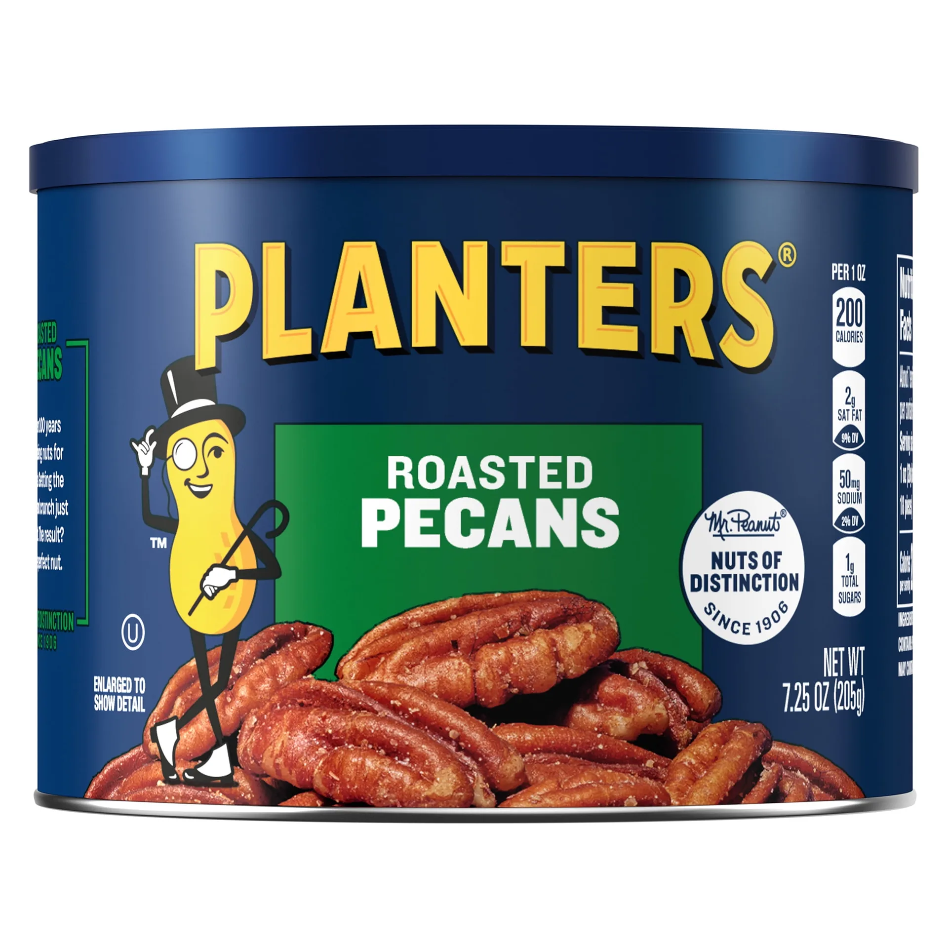 PLANTERS Roasted Pecan Nuts | Party Snacks | Plant Based Protein | 7.25 Ounce Steel Can | Single