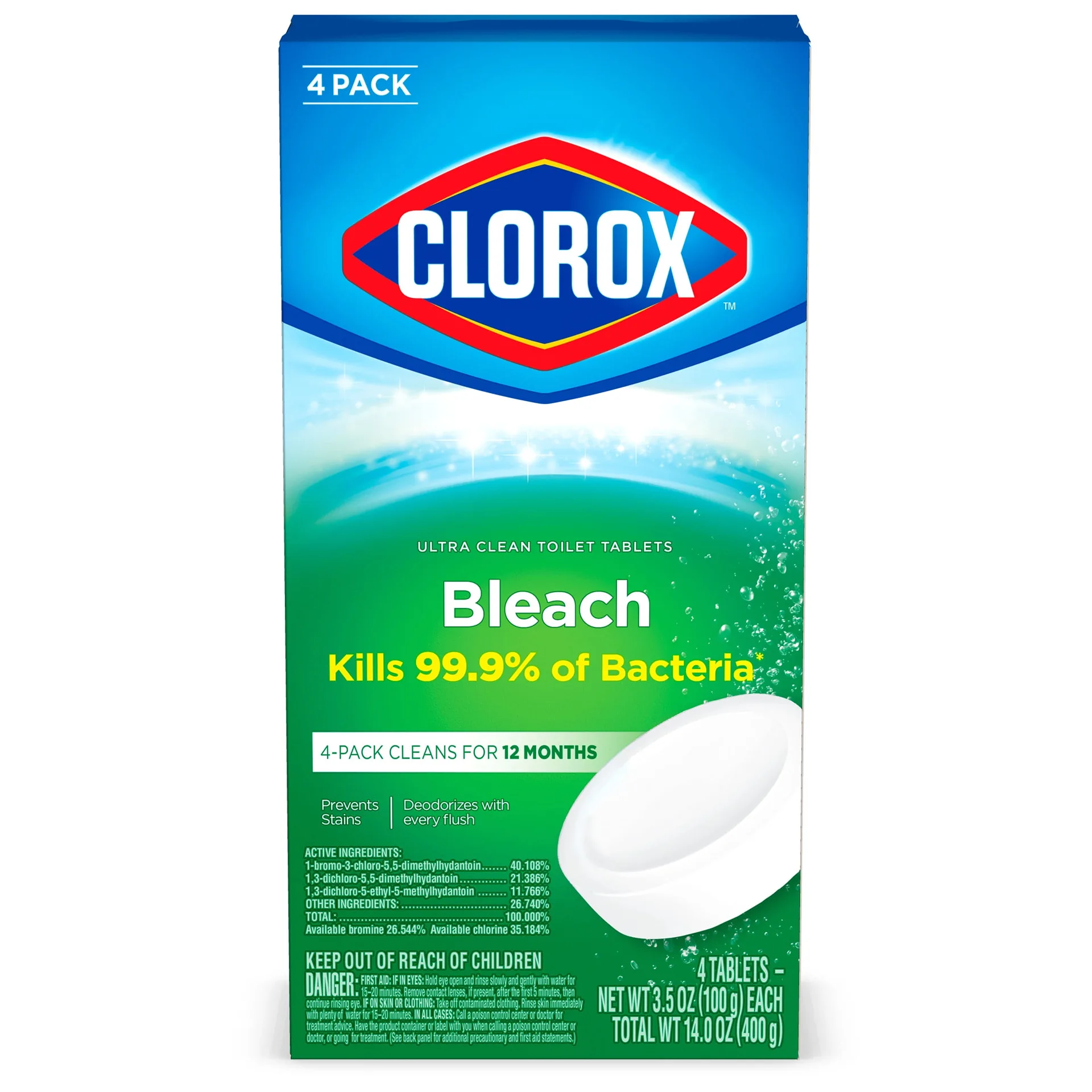 Clorox Ultra Clean Toilet Tablets Bleach 4 Count | 3.5 Ounces Each (Package May Vary)