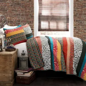 Lush Decor Bohemian Stripe Cotton Quilt Set with Pillow Shams | QUEEN/KING Size