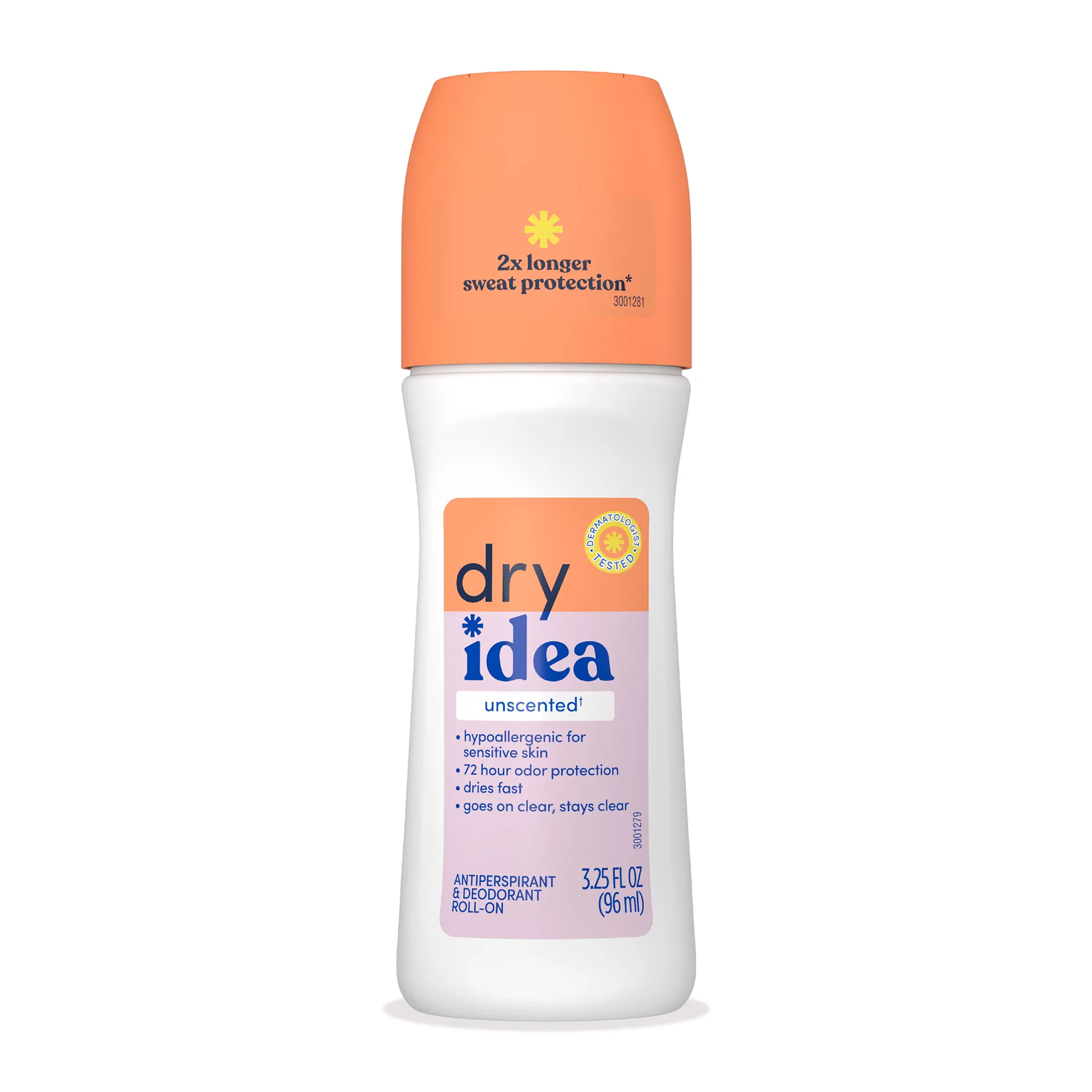 Dry Idea Roll-On Deodorant and Antiperspirant | Unisex and Unscented for Sensitive Skin | 3.25 Ounce. | 1