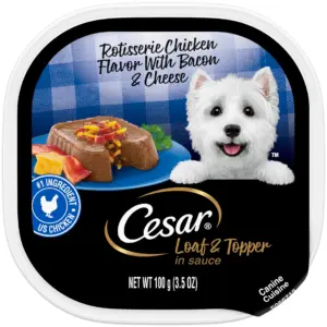 Cesar Loaf And Topper Rotisserie Chicken With Bacon And Cheese Wet Dog Food | 3.5 Ounce Tray | 1 | Rotisserie Chicken with Bacon and Cheese