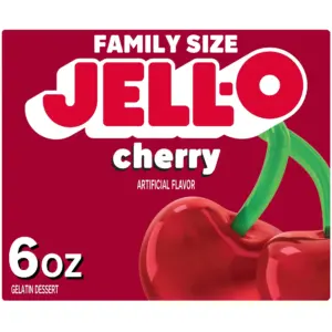 Jell-O Cherry Gelatin Dessert Mix | Family Size | 6 Ounce Box | Single