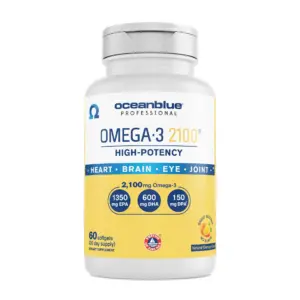 OceanBlue Omega-3 2100 Fish Oil | 60 Count | Triple Strength | Burpless | 30 Servings | Cardiovascular Support | Gluten-Free | Lactose-Free | No Mercury | 60 Count (Pack of 1)
