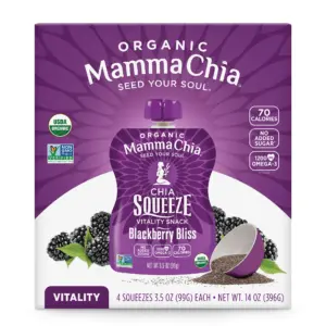 Mamma Chia Blackberry Bliss Organic Chia Squeeze | 3.5 Ounce | 4 Pouches