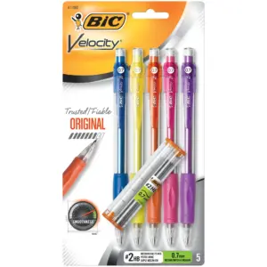 BIC Velocity Original Mechanical Pencils | 0.7 Millimeters | #2 Lead Pencils | Assorted Barrel Colors | Pack of 5