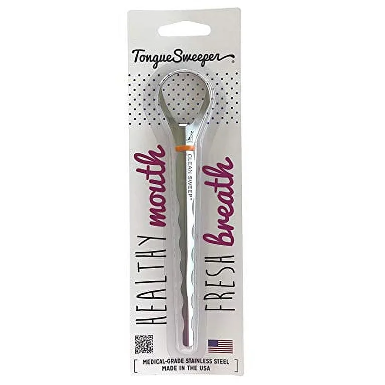 Tongue Sweeper Model T Medical Grade | Stainless Steel Tongue Cleaner with Ergonomic Handle | Reduce Bad Breath & Improve Taste | Preferred by Leading Dental Schools for Oral Hygiene | (1 Coun