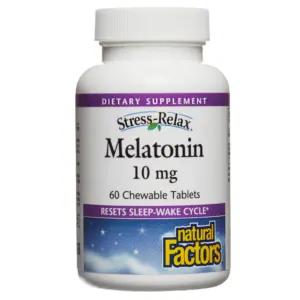 Natural Factors Stress-Relax Melatonin 10 mg | Resets the Sleep-Wake Cycle | Peppermint | 60 Chewable Tablets