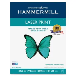 Hammermill Laser Print Paper | 98 Bright | 24lb | Letter | White | 500 Sht | 10