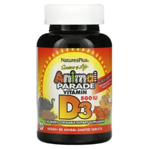 Nature's Plus Source of Life | Animal Parade | Vitamin D3 | Black Cherry | 500 IU | 90 Animal-Shaped Tablets