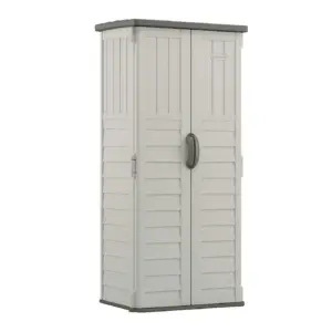 Suncast 22 cu. ft. Weather-Resistant Resin Vertical Outdoor Storage Shed | Light Taupe | 22 cu ft