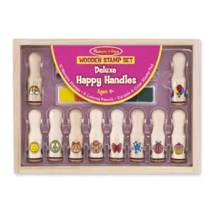 Melissa and Doug Deluxe Happy Handle Stamp Set With 10 Stamps | 5 Colored Pencils | and 6-Color Washable Ink Pad