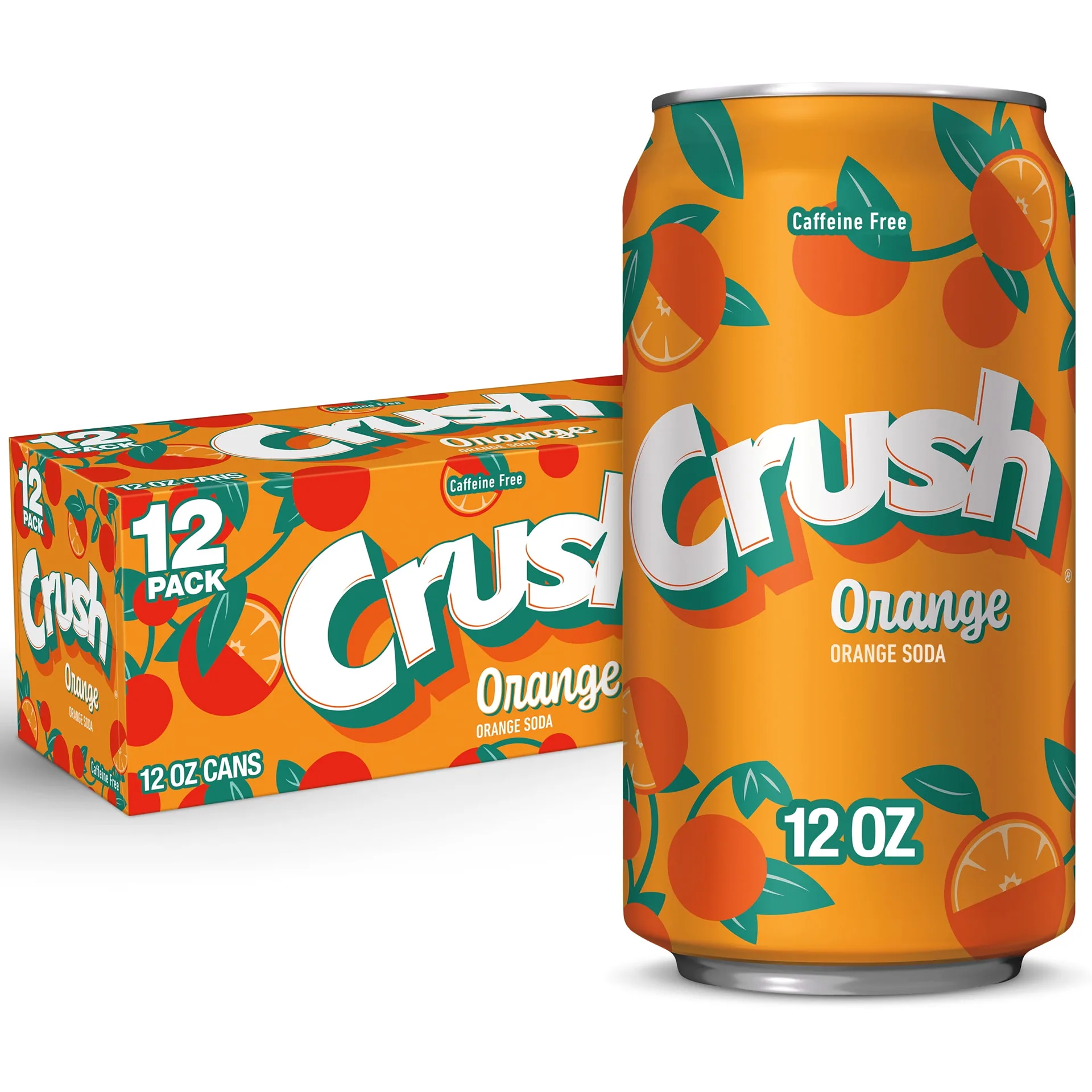 Crush Caffeine Free Orange Soda Pop | 12 fl Ounce | 12 Pack Cans