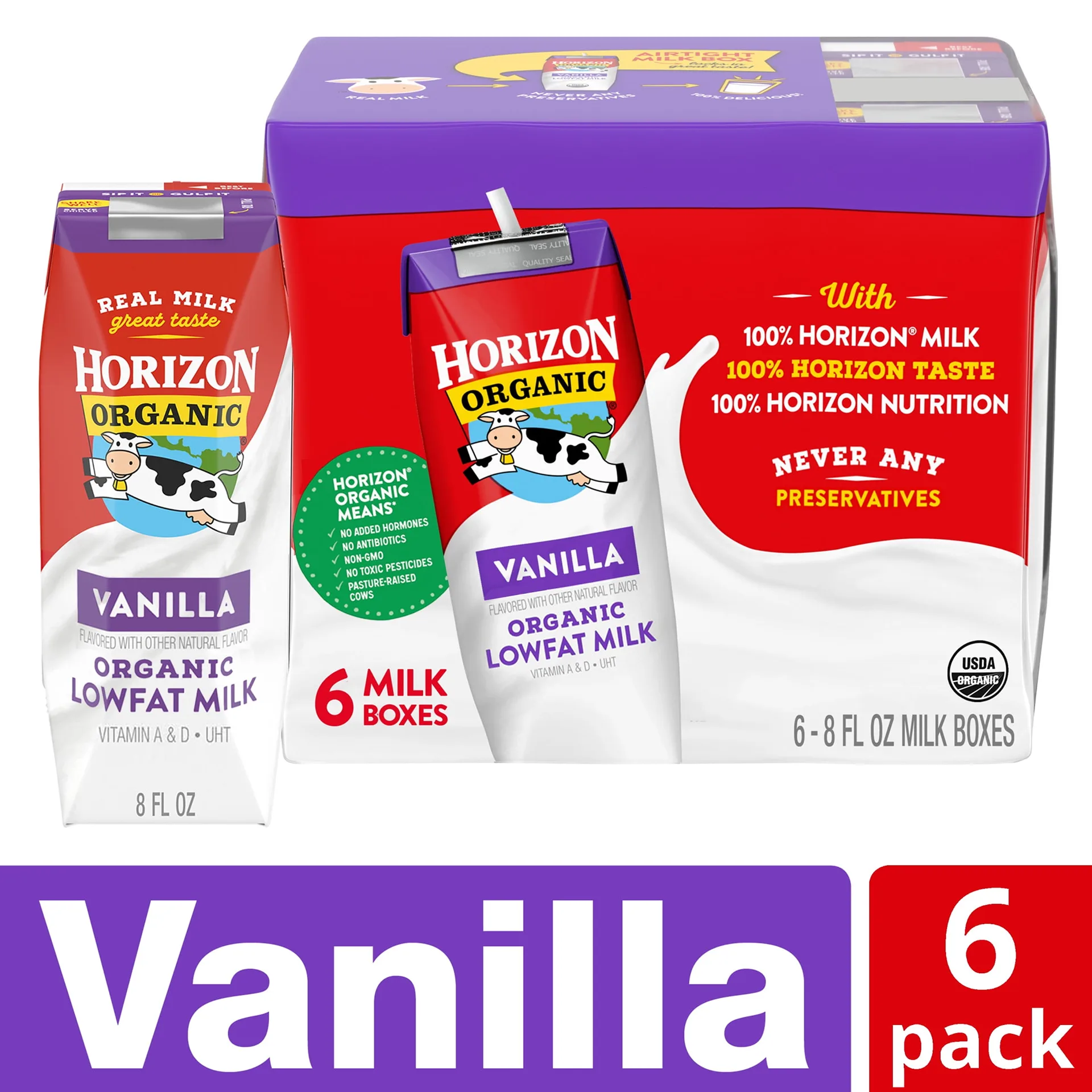 Horizon Organic Shelf Stable 1% Lowfat Vanilla Milk Boxes | 8 fl Ounce | 6 Count