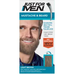 Just For Men Mustache and Beard | Beard Dye for Men with Brush Included for Easy Application | With Keratin Biotin Aloe and Coconut Oil for Healthy Facial Hair | Light Brown | M-25 | Pack of 1