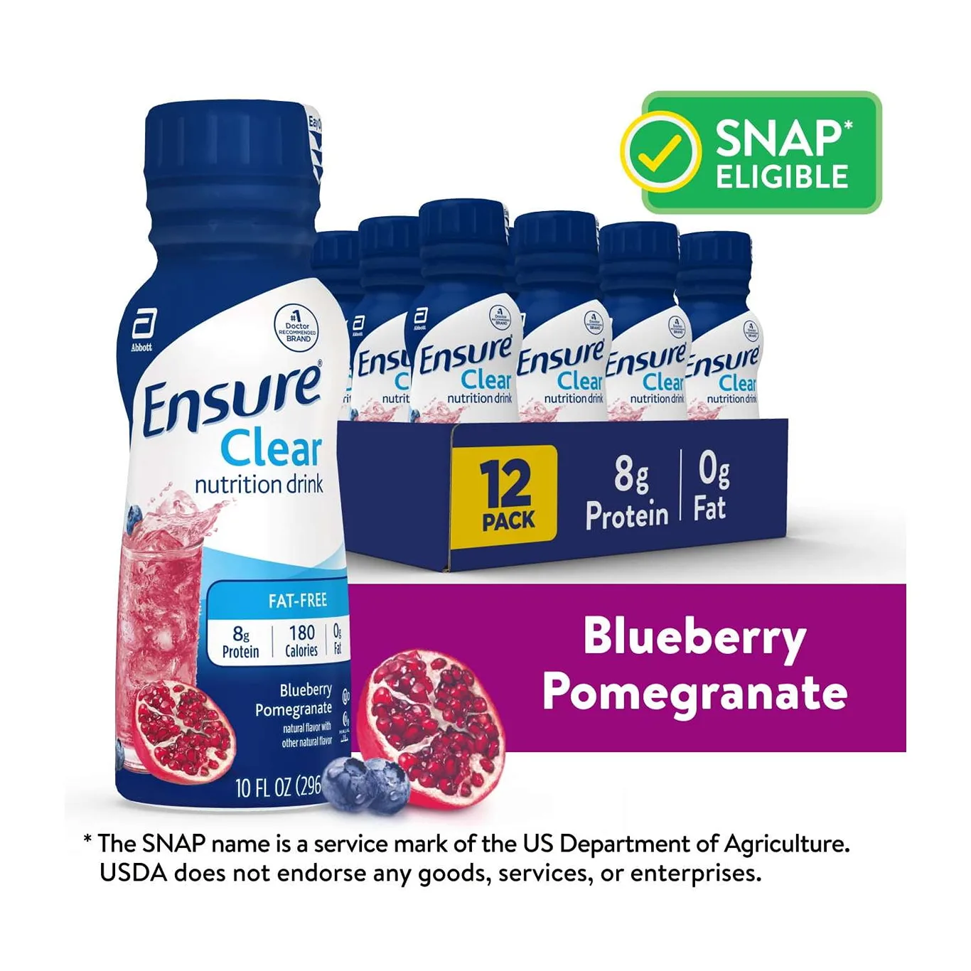 Ensure Clear Nutrition Drink | Fat-Free | Blueberry Pomegranate | 10 fl Ounce | 12 Pack