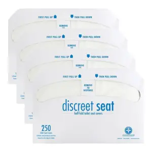 Flushable Toilet Seat Covers | 1000 Pieces | 4 Packs of 250 | Disposable Paper Discreet Seats for Commercial Wall Dispenser | 16.75 x 14.25 Half-Fold | White
