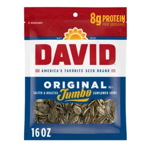 DAVID Roasted & Salted Jumbo Sunflower Seeds | Original Flavor | 16oz. | Single