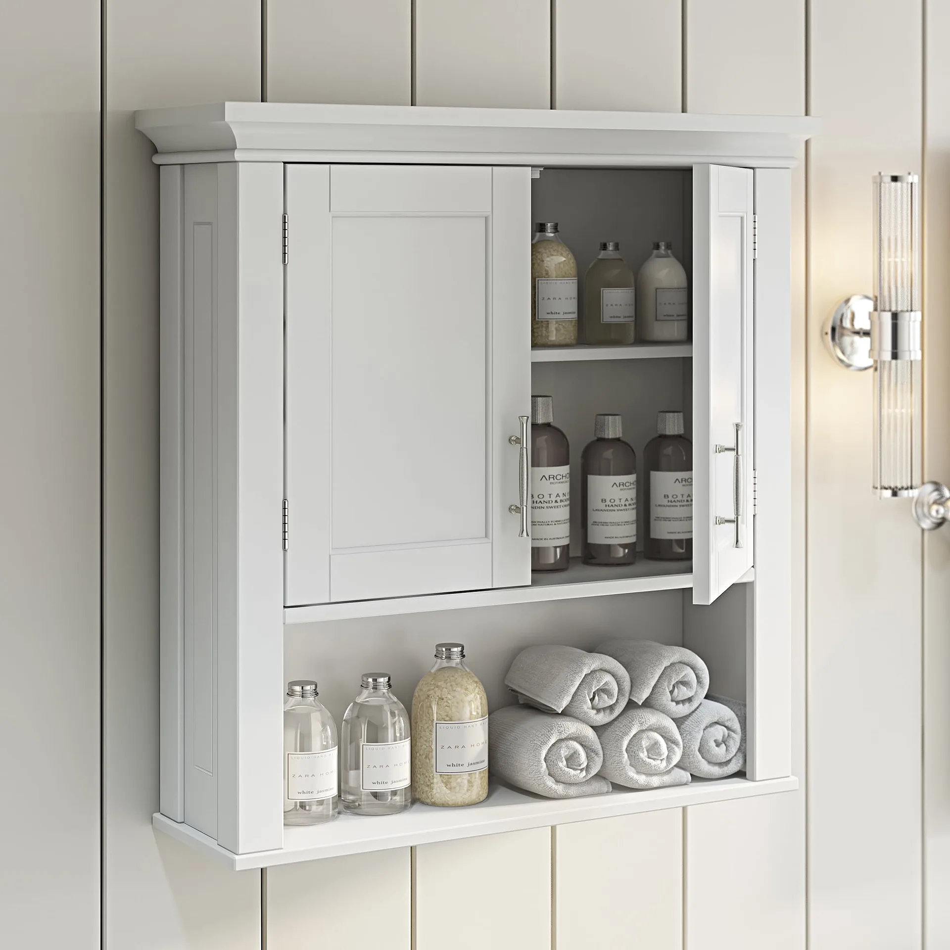 RiverRidge Somerset 2-Door Bathroom Medicine Cabinet Laundry Wall Shelf Storage | White