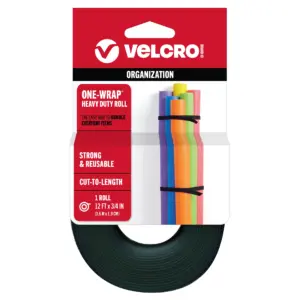 VELCRO Brand ONE-WRAP Heavy Duty Roll – Reusable Fasteners for Keeping Cords & Cables Tidy – Cut-to-Length Roll | 12ft x 3/4in | Black