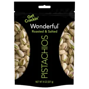 Wonderful Pistachios | Inch-Shell Roasted with No Salt Nuts | 8 Ounce Bag | Single
