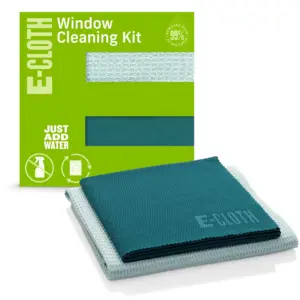 E-Cloth Window Cleaning Kit | Premium Microfiber Glass & Window Cleaner | Washable & Reusable | 100 Wash Guarantee | Green | Eco Packaging | 1