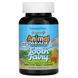 Nature's Plus Source of Life | Animal Parade | Children's Chewable Tooth Fairy Probiotic with M18 Probiotics | Natural Vanilla Flavor | 90 Animal-Shaped Tablets