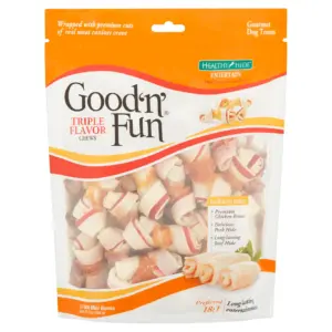 Good 'n' Fun Triple Flavor Chews for Dogs | Mini Bones | 25 Count (11.4 Ounce.)