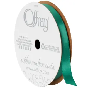 Offray Ribbon | Forest Green 3/8 inch Single Face Satin Polyester Ribbon | 18 feet