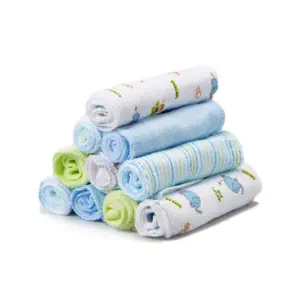 Spasilk Baby Terry Washcloth Wipes Set for Newborn Boys & Girls | Pack of 10 | Blue Circles | 10 Pack