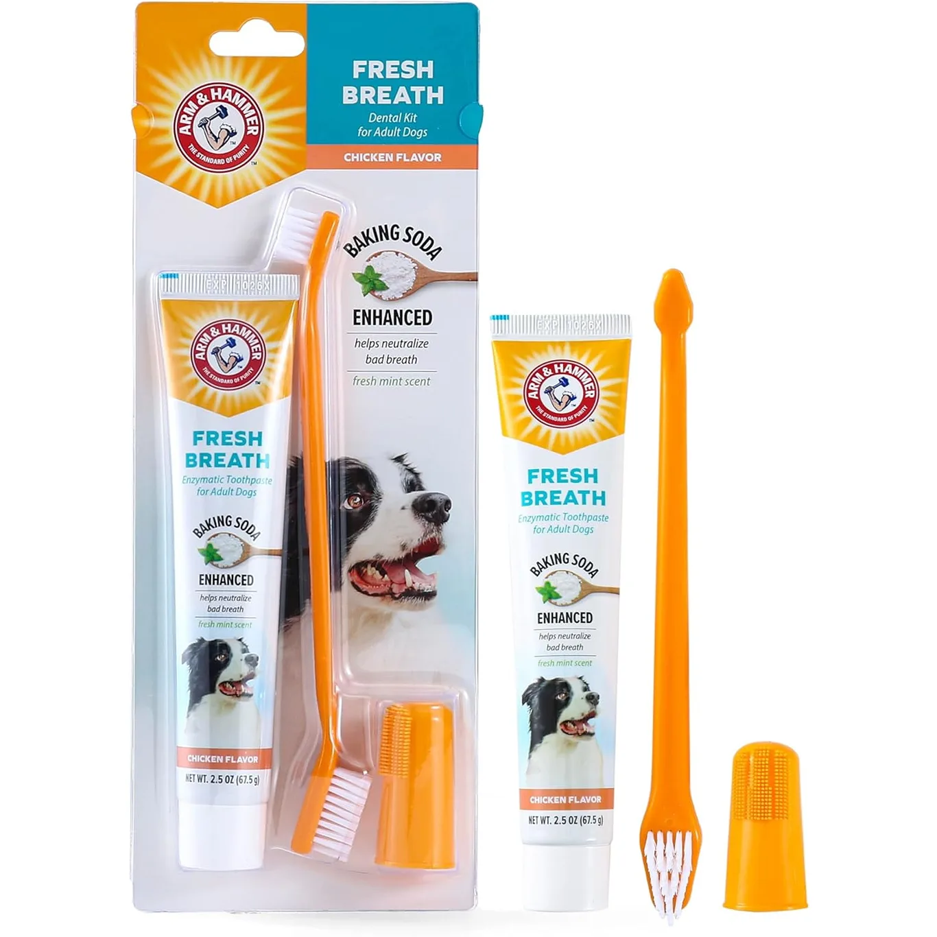 Arm and Hammer Fresh Breath Kit for Dogs | Contains Toothpaste | Toothbrush and Fingerbrush | Chicken Flavor