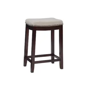 Linon Hampton Counter Stool Beige Padded Seat Wood Frame Inch Dark Walnut Brown | Dark Walnut/Beige Linen