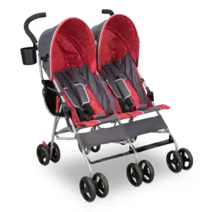 Delta Children LX 35 Pound Side by Side Double Convenience Stroller | Red and Gray