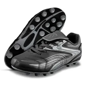 Vizari Striker FG Soccer Shoes | Firm Ground Cleats for Outdoor Surfaces & Fields | Lightweight & Easy to wear Youth Outdoor Soccer Cleats | Black/Silver | 12