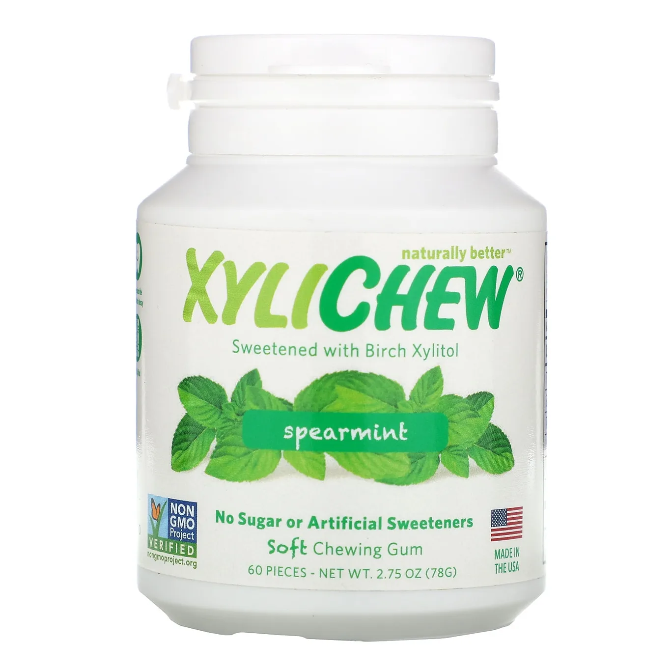 XyliChew Chewing Gum | Sugar Free Spearmint | 60 Piece Jar