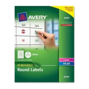 Avery Multiuse Removable Round Labels with Sure Feed | White | 1 Diameter | 945 Labels (6450)