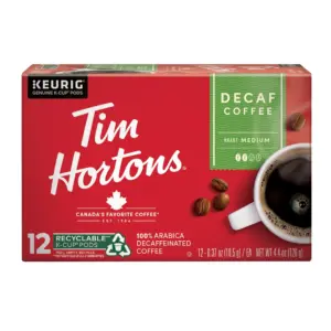 Tim Hortons Decaf Medium Roast Coffee | Single-Serve K-Cup Pods Compatible With Keurig Brewers | 96Ct K-Cups | Red