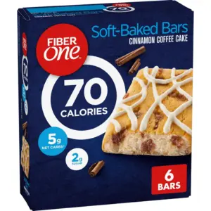 Fiber One 70 Calorie Soft-Baked Bars | Cinnamon Coffee Cake | 6 Bars | 5.34 Ounce
