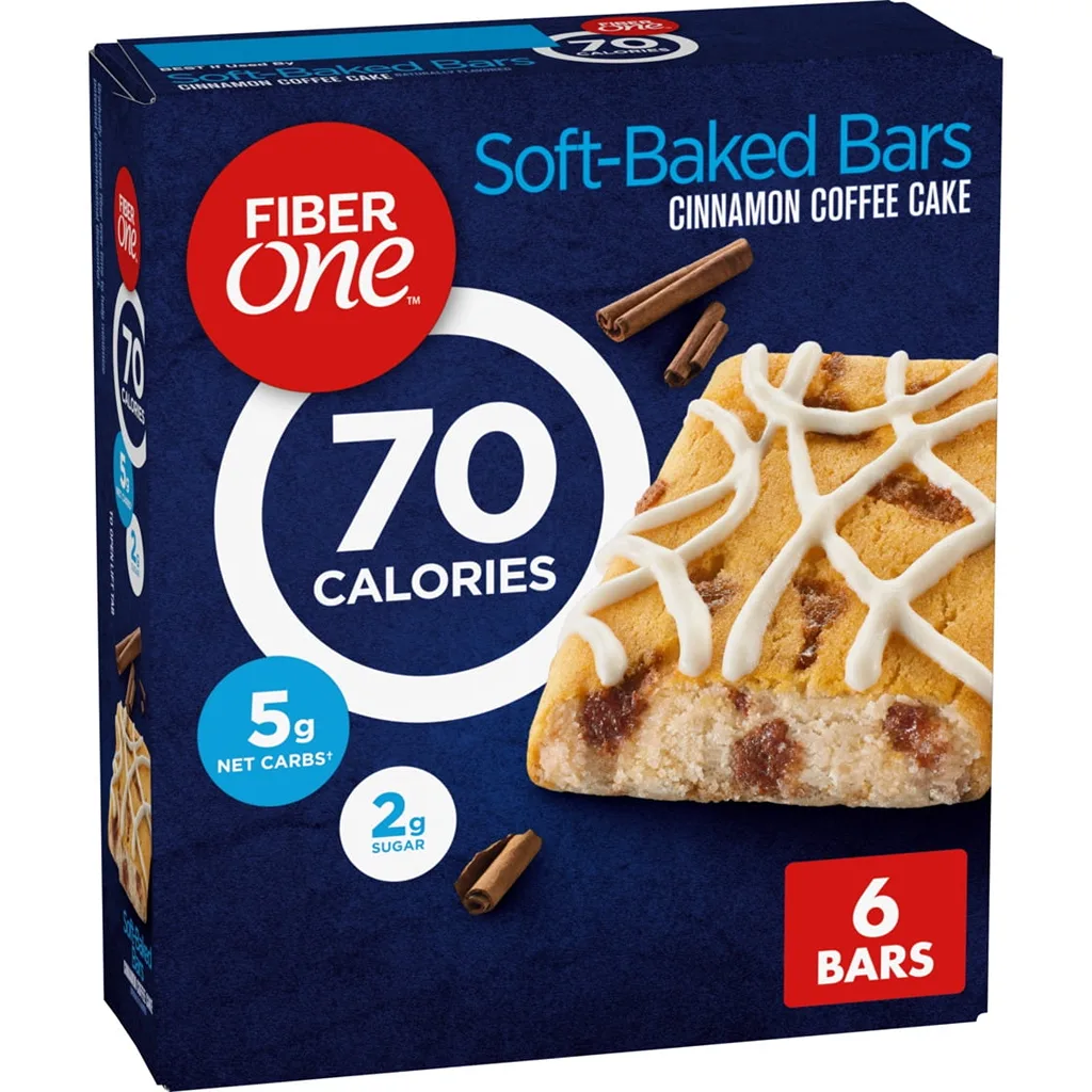 Fiber One 70 Calorie Soft-Baked Bars | Cinnamon Coffee Cake | 6 Bars | 5.34 Ounce