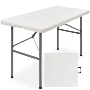 Best Choice Products 4ft Plastic Folding Table | Indoor Outdoor Heavy Duty Portable w/ Handle | Lock for Picnic | White