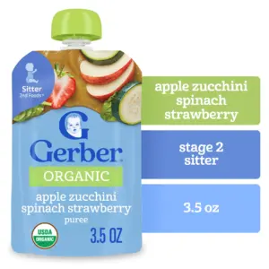 Gerber 2nd Foods Organic for Baby Baby Food | Apple Zucchini Spinach Strawberry | 3.5 Ounce Pouch (12 Pack)