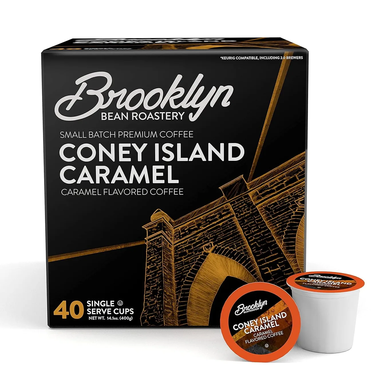 Brooklyn Bean Roastery Coney Island Caramel Coffee Pods for Single-Serve Coffee Brewers | 40-Pack | Coney Island Caramel