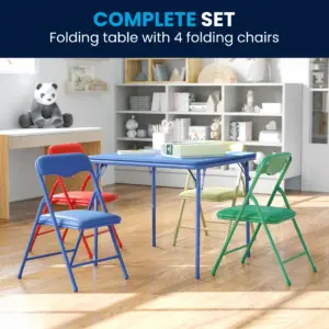 Flash Furniture Mindy Kids 5-Piece Classroom Folding Table & Chairs Set | Multicolor | Blue