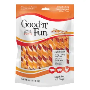 Good 'n' Fun Triple Flavor Twists | Rawhide Chews for All Dogs | 22 Count