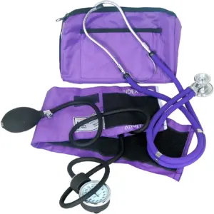 Dixie EMS Manual Blood Pressure Cuff Sphygmomanometer and Medical Stethoscope Kit | Purple